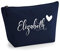 Personalisiert Name Initialen & Herz Kosmetiktasche Damen Schminktasche für Handtasche Makeup Tasche - Glitter oder Flocke Material Druck - Weiße Flocke - L | Marine Blau