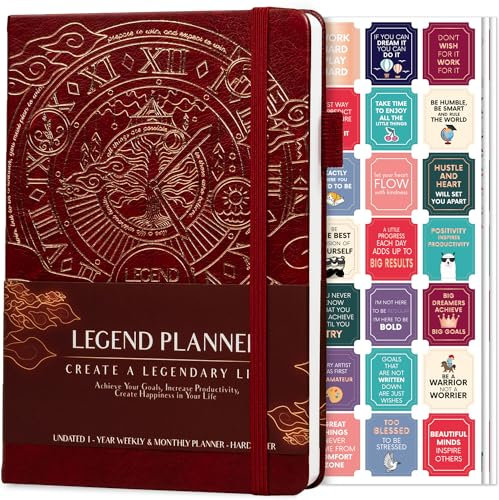 Legend Planner - Meilleur agenda hebdomadaire et calendrier mensuel pour augmenter la productivité, atteindre les objectifs et gérer le temps-maître - A5, non daté - Vin Rouge, Feuille d'or