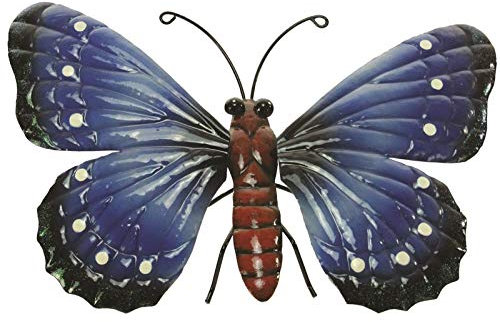 Holzwurm Dekofiguren Tiere aus Metall, Schnecke, Biene, Raupe, Käfer, Schmetterling, Frosch (Schmetterling Blau)