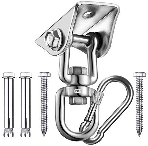 GeeRic 4PCS Gancho de Techo, Ganchos de suspensión giratorios de 360°, 304 Acero Inoxidable,Capacidad 500Kg, Kit de Anclaje de Pared mosquetón para Columpio, Hamaca, Yoga, Saco de Boxeo