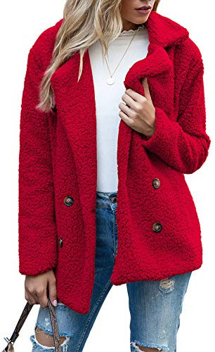 Boutons d'automne Et d'hiver, Revers, Cardigan en Molleton Ample, Manteau De Laine GâTeau De Mouton Femmes, Vestes, Hauts