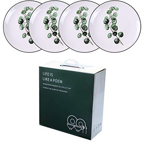 rismart Set di 4 pezzi Ceramica Piatti da Tavola 20.3 cm Rotondo Porcellana Piattini Stoviglie per Dolce Insalata Frutta Pasto Aperitivo, Eucalipto