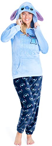 Disney Pigiama Donna Invernale Pile Stitch Minnie Minou Simba Winnie The Pooh (M, Blu Stitch)