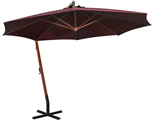 vidaXL Tannenholz Massiv Ampelschirm mit Mast Sonnenschirm Gartenschirm Strandschirm Marktschirm Schirm Terrasse Garten Bordeauxrot 3x3m