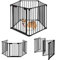 RELAX4LIFE Kaminschutzgitter Faltbar, 290 x 75 cm, BBQ Schutzgitter, Laufgitter Eisen, Laufstall inkl. 5 Panel, Gesundheitschutz für Kinder & Haustier, Absperrgitter Hundegitter zu Hause (Schwarz)