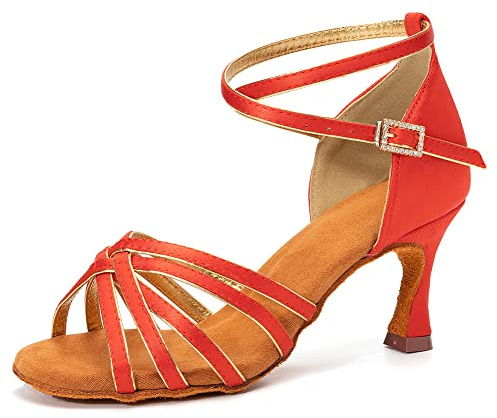 HIPPOSEUS Women's Latin Dance Shoes for Ballroom Salsa Practice,Red,7 UK
