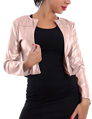 Toocool Veste en Similicuir pour Femme, Boléros Femme en Cuir Synthétique, Boléro Femme Été, Veste Courte Femme Sans Fermeture à Glissière VI-2601 [Taille unique, Rose perle]