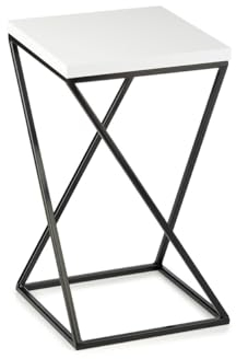 HowHomely Blumenständer Metall 40 cm Hoch - Blumenhocker mit Weiß MDF-Platte auf Schwarz Ständer - Pflanzenständer im Loft-Stil für die Innendekoration