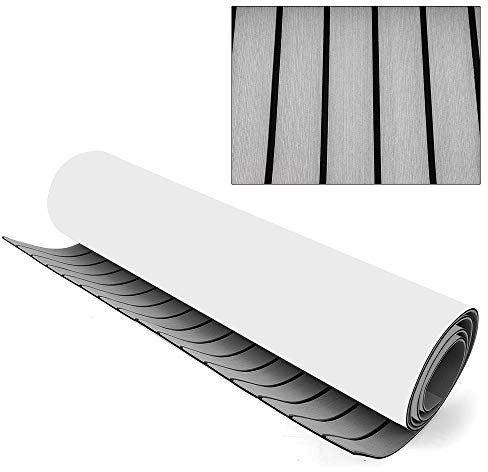 KOLHGNSE 240x90cm Teak Eva Schaum Boot Yacht Bodenbelag-Matte Deck Teppich Selbstklebend für den Einsatz auf Bootsdecks, Wohnmobilen, Yachten, Schwimmdocks (Hellgrau+Schwarz)