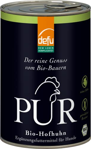 defu Hundefutter | 12 x 400 g | PUR Bio Hofhuhn | Premium Bio Nassfutter | Ergänzungsfuttermittel für Hunde