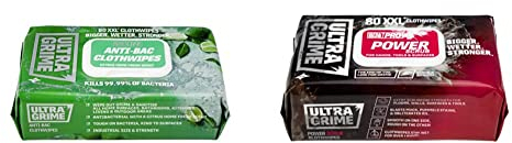 UltraGrime Life Anti-Bacterial Wet Wipes - Big Size Disposable Industrial-Grade Cleaning Wipes - Citrus (80 Thick Large Wipes) & PRO Power Scrub Cleaning Wet Wipes(80 Thick Large Wipes)