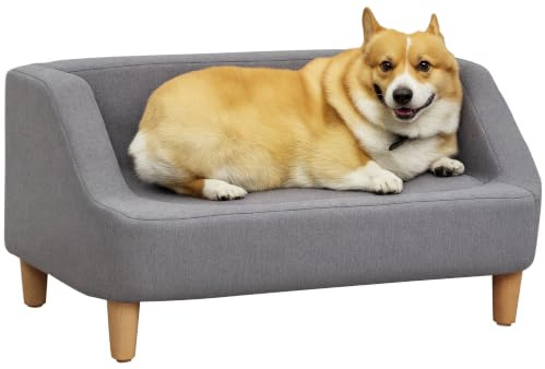 PawHut Hundesofa Hundebett Haustier skandinavischer Stil Holzbeine abnehmbarer Stoffbezug 75 x 55 x 39 cm - grau