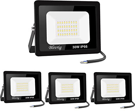 4PCS LED Strahler Außen 30W Superhell, IP66 Wasserdicht Fluter 3000LM, 6000K Kaltweiß Außenstrahler für Garten, Innenhöfe, Garage, Hotel, Sportplatz