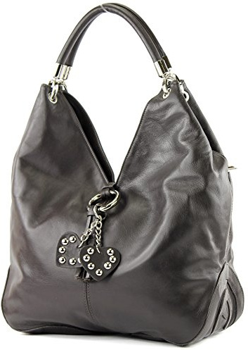 modamoda de 330 Damen Nappaleder Schultertasche Henkeltasche groß handmade in Italy, Farbe:Dunkelbraun Nappaleder