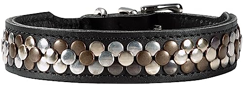 HUNTER Hundehalsband Arizona UP, Farbe: schwarz, stabiles Rindsleder, luxuriöse Nietenverzierung, anschmiegsam & robust, Unikat, Made in Germany, Größe: 37