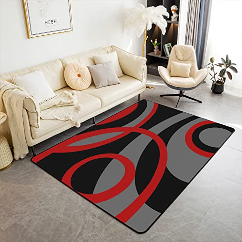 Loussiesd Geometrie Modern Teppich 150x200 cm Moderne abstrakte Kunst Wohnzimmer Teppiche für Schlafzimmer Home Decor Rot Schwarz Grau Streifen Linien Teppich Ultra Weiche rutschfeste Innenbodenmatte