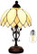 Kinbolas Tischlampe im Tiffany Stil,Vintage Nachttischlampe Schlafzimmer Deko Lampe,Jugendstil Tischleuchte,Beige buntglas lampenschirm 25cm / 10 Zoll,Harz-Basis mit Kabel und E27 LED Birne(A)