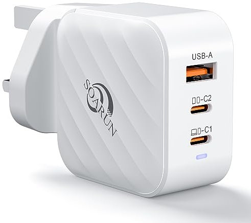 SOARUN 65W USB C Charger Plug 3-Port GaN Fast Charger Plug Type C PPS PD3.0 Wall Charger Power Adapter for Laptop MacBook Pro/Air, iPhone 15/14/13/12, iPad, Galaxy S23/S22, Dell XPS 13, Switch, etc