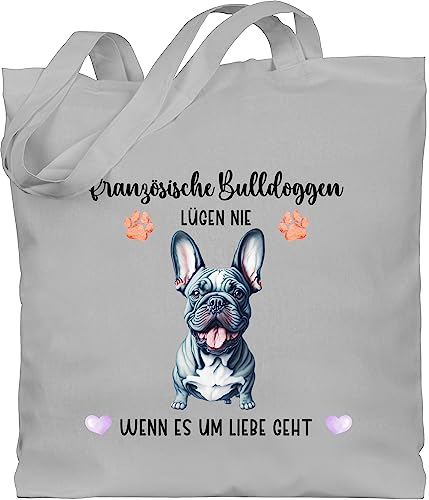 Baumwolltasche - Hunde - Französische Bulldogge - Geschenk Hundebesitzern - Unisize - Hellgrau - personalisierte tasche geschenke für hundefans hundebesitzer bulldoggen einkaufstasche hund