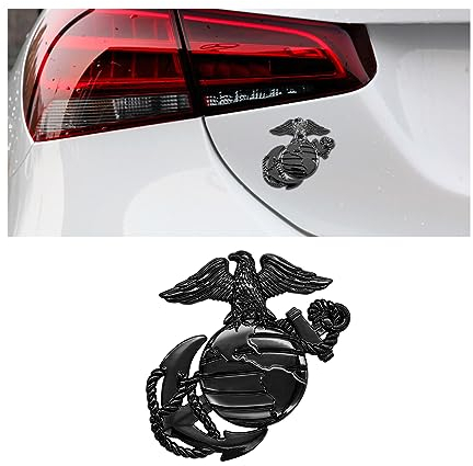 AICEL US Marine Corps Auto Emblem, USMC Hawk Globe Militär Anker Abzeichen Aufkleber, Universal Zinklegierung Dekorative 3D Logo Abziehbild, Autozubehör Kompatibel mit LKW Pickup Motorrad (Schwarz)