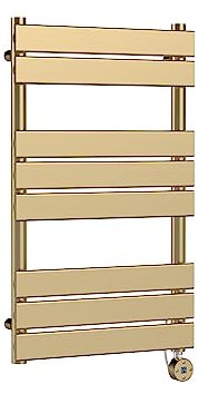 nuie HL858 Electric Square Flat 8 Bar Towel Radiator, 840mm x 500mm, Brushed Brass