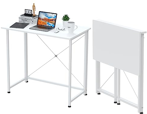 Lvhecforhm Mesa Escritorio Plegable, Blanco Mesa de Oficina Plegable, para Ordenador, Pequeño Mesa Ordenador Plegable Escritorios portátiles para Estudio, Casa Oficina 80x45.5x74cm
