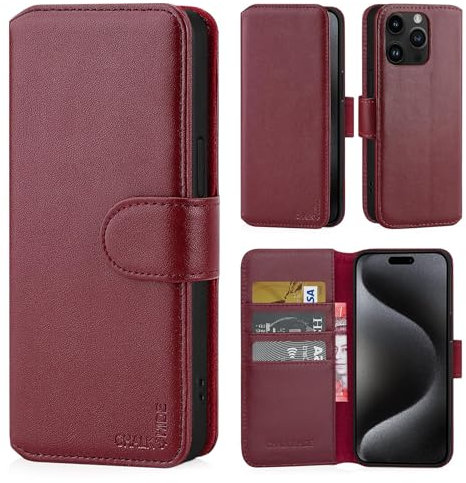 CHALK & HIDE - Real Leather Book Wallet Flip Case Cover For Apple iPhone 15 Pro (6.1), With RFID Blocking Card Slot, Magnetic Closure and Built In Stand - Burgundy
