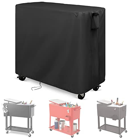 Kingling Cooler Cart Cover Fits Keter 89.8 Quart Patio Cooler, Waterproof Patio Party Rolling Ice Chest with Wheels Outdoor Cooler Cart Cover Black - 38''L x24''W x35''H