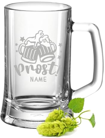 GRAVURZEILE Bierkrug mit Gravur - Prost Bier - Personalisiert mit Namen - Bierseidel als Geschenk für Bierkenner - Geschenke für Männer zum Vatertag Geburtstag - Größe 0,5 L