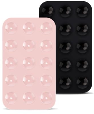 2pcs Double Sided Suction Cup Phone Mount, Silicone Phone Suction Holder Back of Phone Multifunctional Sticky Suction Phone Case for Shower Mirror Fingertip Toys (Black, Light Pink)