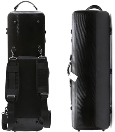WUQIMUSC Custodia per violino 4/4 Full size ad alta resistenza in fibra di carbonio guscio rigido manici durevoli stoccaggio interno con cinghie zaino borsa spartiti (nero, chiusura con fibbia)