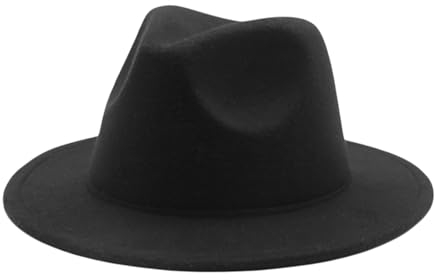 WERNZATT-Kinder Faux Tweed Breite Krempe Filzhut Einfarbig Kinder Jazz Hut Klassisch Breite Krempe Panama Bowler Hut (Schwarz, 4-10 Years)