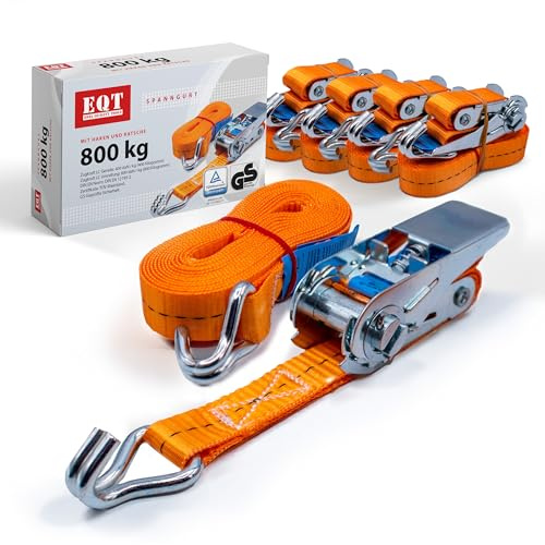 EQT 10 Stück 800kg 4m Spanngurte mit Ratsche und Haken zweiteilig DIN EN 12195-2 TÜV GS