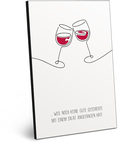 ARTFAVES® Holzbild mit Spruch - Wein - Weil noch Keine Geschichte | modernes Holzschild schwarz-Weiss zur Dekoration oder als Geschenk zum Thema Witzig/Lustig/Küche