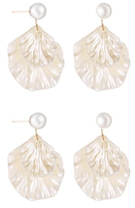 NYGGTYK 2 Paar Muschelohrringe, Perlenohrringe, Muschelohrringe, Meerjungfrauenschmuck Für Frauen, Muschelohrringe, Strandohrringe, Weißgoldohrringe, Süße Ohrringe