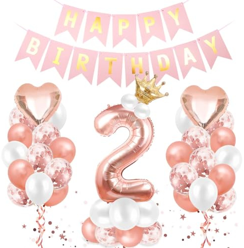 Luftballon 2. Geburtstag Roségold - Deko Set Mit Riesen Folienballon Zahl 2, Happy Birthday Ballon - Für Mädchen 2 Jahre