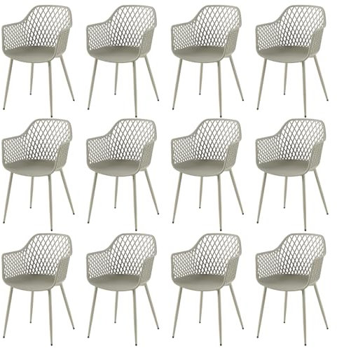 buybyroom Esszimmerstuhl im 12er Set,Essstühle Stuhl mit Armlehne Kunststoffstuhl Armlehnensessel Loungesessel Moderne Stuhl Esszimmer,Grau