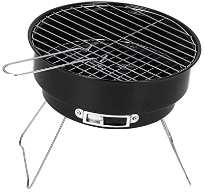 TYCIONG Runder 10-Zoll-Holzkohlegrill mit Chromrost und Emaillierter Feuerschale Zuhause, Camp, Picknick und Strandgrill