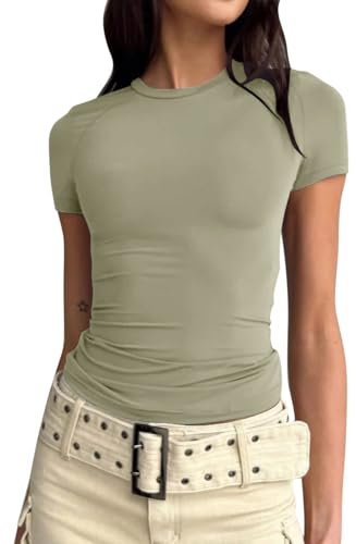 Generico T Shirt Donna Lunga Manica Corta Maglia Donna Manica Corta T Shirt Donna Cotone da Stampare Magliette Maniche Lunghe Donna Elegante Crop Top Pizzo Fucsia