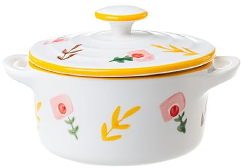 Porzellan Suppenschalen Mit Henkel, 500ML Keramik Suppentassen Zwiebelsuppe Schalen Auflaufform Mit Deckel, Dessertschale Salatschüssel Suppenschüsseln Für Müsli, Nudeln, Chili, Eintopf (B)