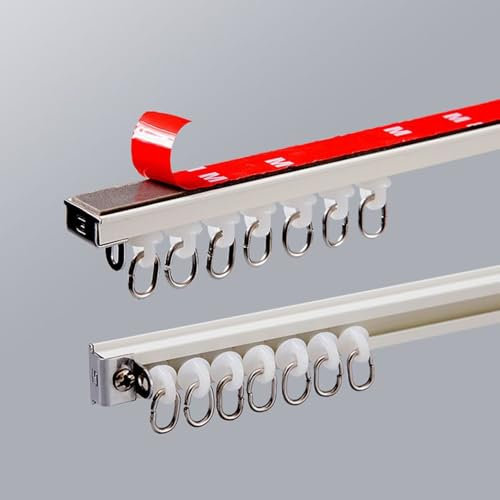 Vorhangschiene Selbstklebende Decken-Vorhangschiene 1m 1.5m Gardinenschiene aus Aluminium Deckenschiene mit stummen Rollen für Duschfenster, Wohnmobil-Raumteiler, Privatsphäre und Heimdekoration(White