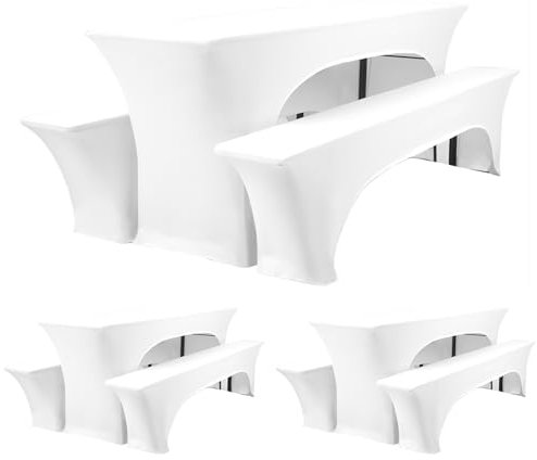 HASJOIN DREI 3er-Set Biertischhussen 220 x 50 x 70 cm, hussen bierzeltgarnitur, weiß, Stretch-Bezüge für Biertisch-und Bankgarnituren, Bierbankhussen, Spandex-Bierzeltgarnitur für Bankett