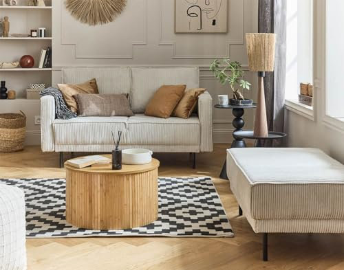 Lisa Design Copy of Charlie – Wohnlandschaft U-Form – 7-Sitzer – mit Schlaffunktion und Bettkasten – aus Cord Beige