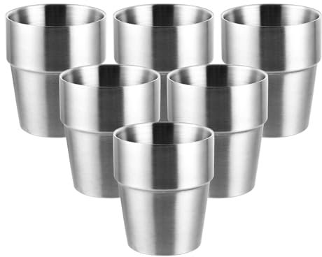 LOPYXBR Lot de 6 Tasses en Acier Inoxydable de 300ml, Double Paroi Tasse Inox pour les Dîners en Famille, les Fêtes Entre Amis et le Campingm, Empilable, Compatible Lave-vaisselle