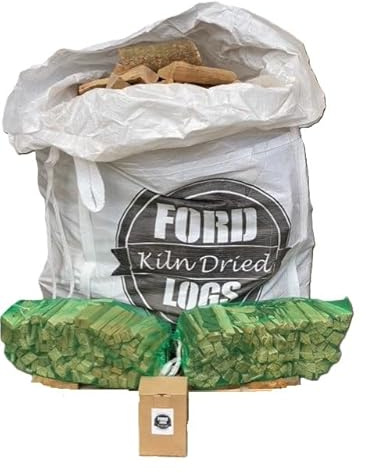 Jumbo 0.8m Bulk Bag, Premium Firewood, Hardwood Kiln-Dried Logs,2 Kindling Nets, 50 Natural Firelighters