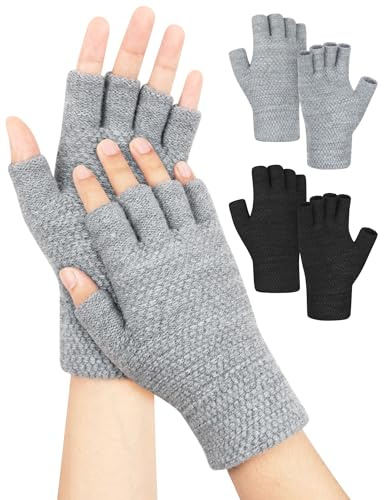 Kiiwah 2 Paar Handschuhe Fingerlose für Herren Damen, Winter Handschuhe Ohne Finger Unisex Fingerhandschuhe Ohne Fingerkuppen Warme für Sport Outdoor Tippen Camping
