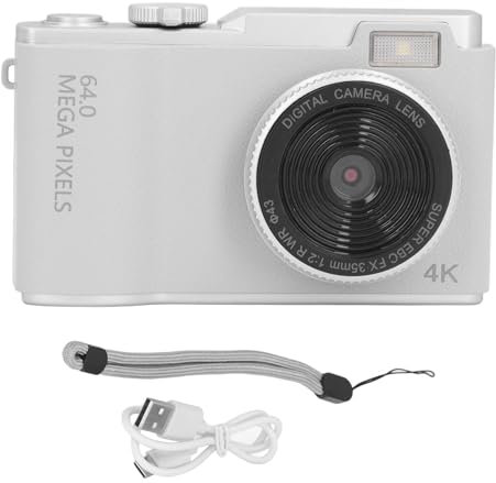 Cámara Digital Compacta, Cámara Selfie de 48 MP 1080P con Pantalla de 2,4 Pulgadas, Zoom 16x, Filtros Multicolores de Belleza Facial Automático, Cámara de Vídeo Retro (White)