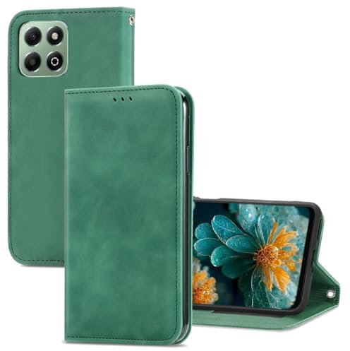 YUEQIAN Cover per Honor 200 Smart 5G, Pelle PU Portafoglio Ultra sottile Antiurto Custodia, con Slot per Schede/Kickstand/Blocco RFID/Chiusura Magnetica Flip Case, Verde