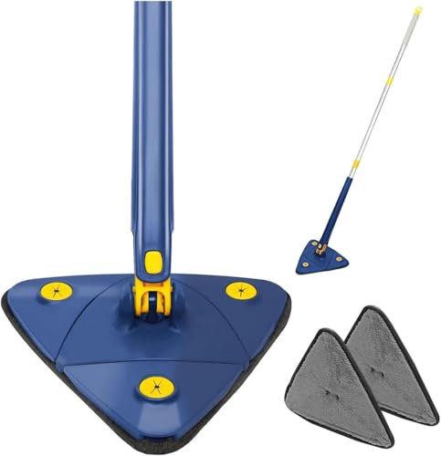 RevolutionLine - Mopa Triangular Giratoria 360 Microfibra | Fregona Autoescurrible Rotativa | Palo Extensible | Mopa Ajustable para Limpiar Suelos, Paredes, Ventanas, Azulejos, Techos y Muebles