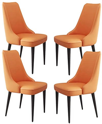 Moderne Esszimmerstühle aus Mikrofaser-Leder mit stabilen Beinen aus Karbonstahl, orangefarbene schwarze Beine, Arbeitszimmer, Loungesessel für Küche und Esszimmer, 4 Stück
